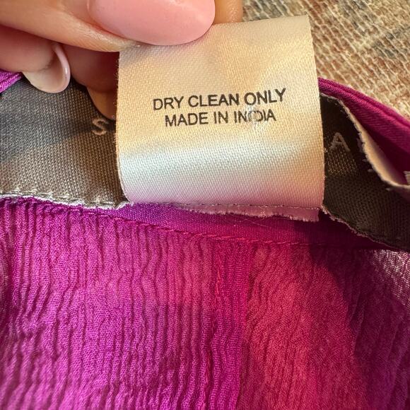 Sachin & Babi Silk Mock Neck Purple Sheer Ruched Sleeve Blouse Small - Picture 7 of 7